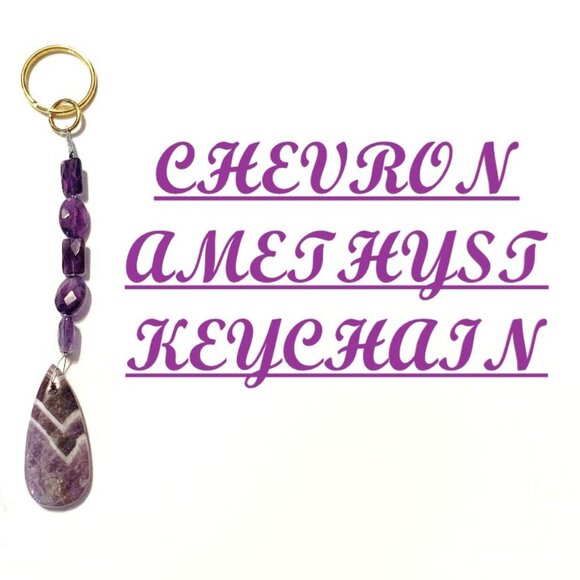 Chevron Amethyst Teardrop Keychain – 6" of Healing Energy - Picture 1 of 7
